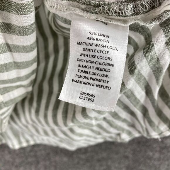 5/$45 Caslon Blouse Women L Large Gray Striped Short Sleeve Linen Crew Neck - Picture 6 of 9